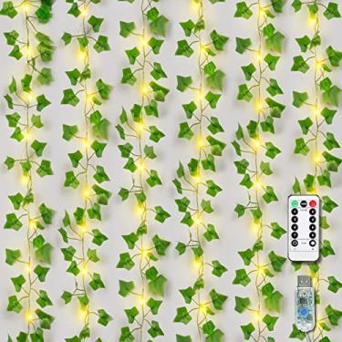 Imagem de Vinhas falsas de 6,4 m com 50 luzes LED USB, plantas artificiais, decoração de quarto, guirlanda de hera para pendurar, folhas para decoração de varanda/parede/jardim/pátio