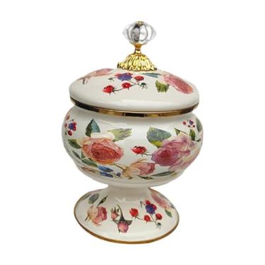 Imagem de Bothyi Tigela de açúcar para barragem de armazenamento de esmalte com tampa Vintage Cookie Jar Tea Chater para de cozinha de restaurantes de doces, Flor Vermelha
