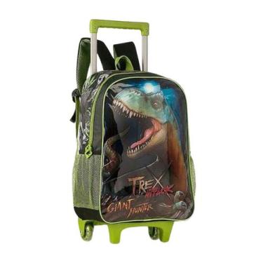 Imagem de Mochila de Rodinhas Carrinho Infantil Escolar Dino Dinossauro T-Rex - 