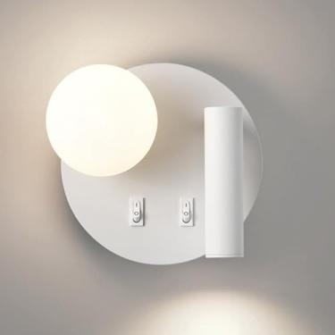 Imagem de HOSETEON Arandela de parede redonda LED para montagem na parede luz de leitura cabeceira com interruptor globo parede de vidro arandela luzes de cabeceira r g quarto