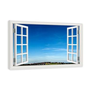 Imagem de PY3H69 Arte de parede em tela de janela aberta, impressão natural em tela. Lindo céu 40,6 cm, decoração de parede de paisagens de janela, decoração de casa moderna 80 x 120 cm - 31 x 47 pol moldura