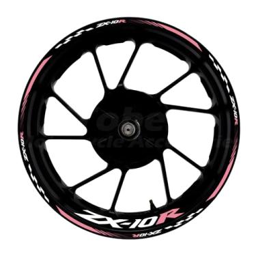 Imagem de Awonderful Kit de listras refletivas para motocicleta, adesivos de aro de roda de vinil compatíveis com Kawasaki ZX-10R 2004-2024 (rosa)