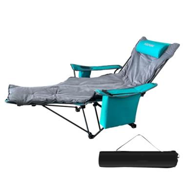 Imagem de POEPORE Cadeira de acampamento reclinável, 4 posições com descanso para os pés, confortável para adultos, 265 Ibs, espreguiçadeira dobrável de malha com bolsa térmica, almofada de algodão e suporte de