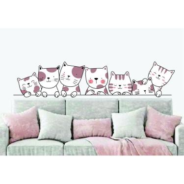 Imagem de Adesivo De Parede Cabeceira Gatinhos Rosa