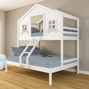 Imagem de Beliche Casal/ Solteiro Casinha dos Sonhos Madeira Maciça Branco Housin