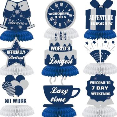 Imagem de 9 peças de decoração de aposentadoria feliz mesa de decoração de colmeia peças centrais suprimentos de festa azul prata aposentadoria aventura espera sinal para homens decoração aposentada placas de adeus aposentadoria