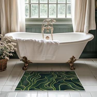 Imagem de Tapete de área 2x3 verde moderno para banheiro tapete interno lavável à máquina tapetes abstratos para quarto, ultramacio, sala de jantar, tapete antiderrapante para escritório em casa