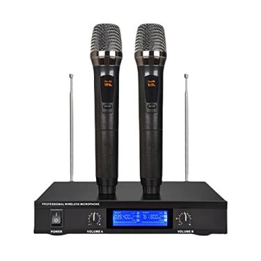 Imagem de AKALNNB Microfone UHF recarregável sem fio, sistema de microfone de karaokê, microfone sem fio com caixa receptor, microfone de mão dinâmico, cardioide profissional