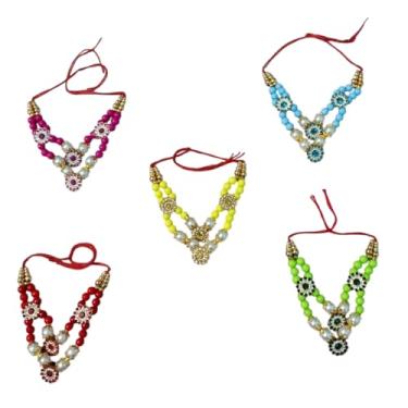 Imagem de DAUJI ENTERPRISES |Conjunto decorativo de colar Mala da divindade do templo | Embelezado com pérola e cristal | Multi | para ídolos de 15 a 30 cm | Perfeito para Mata Rani, Radha-Krishna e muito mais