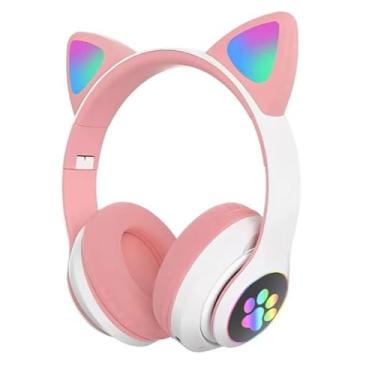 Imagem de Fone de Ouvido Orelhas GATO Sem Fio COM LED - Bluetooth Música Infantil Orelhinha de Gatinho - sem fio e Dobrável (Verde)