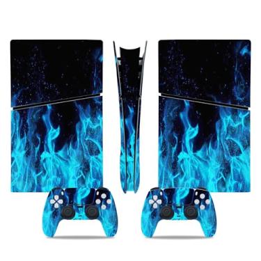 Imagem de Decal Skin for Ps5 Slim Digital, Whole Body Vinyl Sticker Cover for PlayStation 5 Slim Digital Console and Controlle(Blue fire, PS5 Slim Digital)