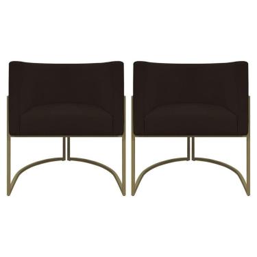 Imagem de Kit 2 Poltronas Recepção Luna Corino Base De Ferro Champagne - Marrom Corino