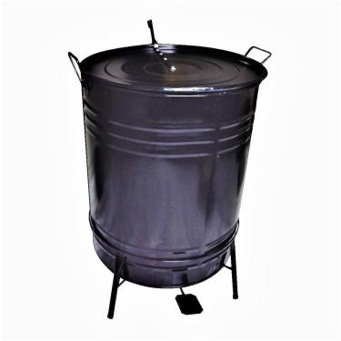 Imagem de Lixeira De Tambor Em Aço Com Suporte Pedal Preta 70L