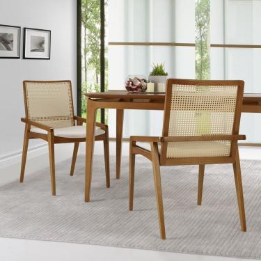 Imagem de Conjunto 2 Cadeiras Madeira Maciça Encosto Em Tela Assento Estofado Siena Móveis Clement Freijó