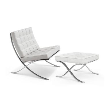 Imagem de Poltrona Barcelona Couro Natural Com Puff Inox Branco Cor Marrom