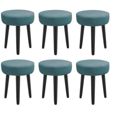 Imagem de Kit 06 Banqueta Alta Julya Industrial 55Cm Pé Palito Preto Suede Azul Turquesa - Amey Decor