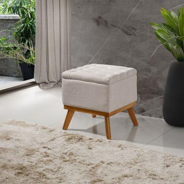Imagem de Puff Capitone Com Base Madeira D26 Soft Linho Sofatec Palha