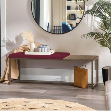 Imagem de Banco Recamier Puff 160cm Industrial Marrom Suede Bordô Tampo Quadrado Mdf Madeira