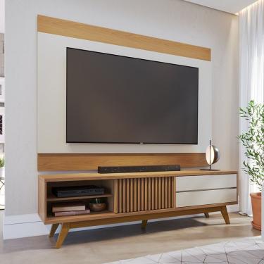 Imagem de Rack Bancada Veneza Com Painel Nilo P- Tvs Até 75 Polegadas 02 Gavetas 01 Porta Deslizante Off White Matte - Freijó