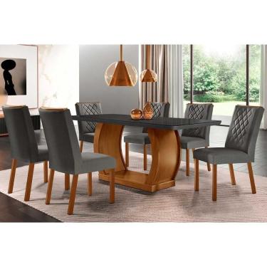 Imagem de Sala De Jantar Jade Tampo com Vidro Curvo 180x90 E 6 Cadeiras Jade Imbuia-veludo Grafite Rufato