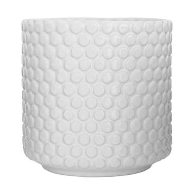 Imagem de Nordring Vaso de flores de grés – Vaso branco de 15 cm com bolinhas – Vaso de cerâmica moderno com esmalte rachado – sem orifícios de drenagem – comporta plantas de interior de 12 cm