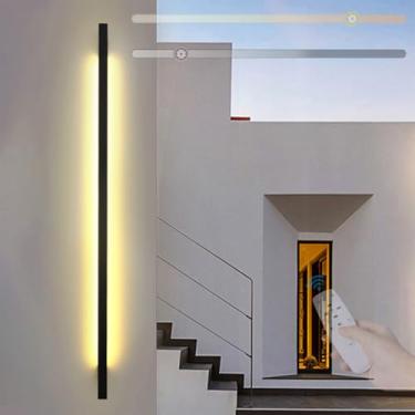 Imagem de Lâmpada de parede longa LED para exterior regulável com controle remoto IP65 à prova d'água arandela de jardim interior/exterior para paredes exteriores pátios garagem Villa 3000K-6500K (A,120 cm)