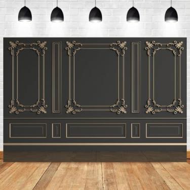 Imagem de DORCEV 3 x 3 metros vintage preto dourado moldura francesa pano de fundo retrô europeu quarto interno vintage fundo de parede para fotografia Natal, festa de aniversário, festival, eventos, banner