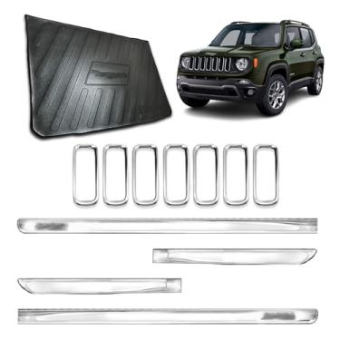 Imagem de Friso Lateral X-Treme + Protetor de Porta-Malas + Aplique para Grade Dianteira 4 Portas Adaptável para Renegade 2019 2020 2021 Kit Cromado