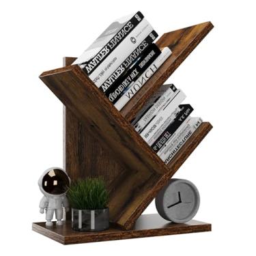 Imagem de YMYNY Estante De 2 Andares Em Formato Árvore, Pequena, Organizador Moderno Madeira Para Livros, Prateleira Independente Livros/Filmes/Cds, Quarto Exposição, Escritório Doméstico, Marrom Rústico Uhbc