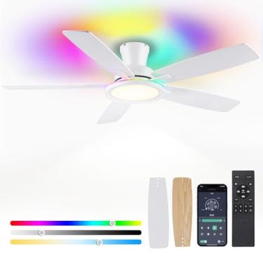 Imagem de BYKISTOK Ventilador De Teto Rgb Embutido Com Luz - Motor Reversível Branco 52 Pol., Led 3 Circuitos Regulável, Ventiladores Modernos Perfil Baixo Para Ambientes Internos, Festas E Salas Estar