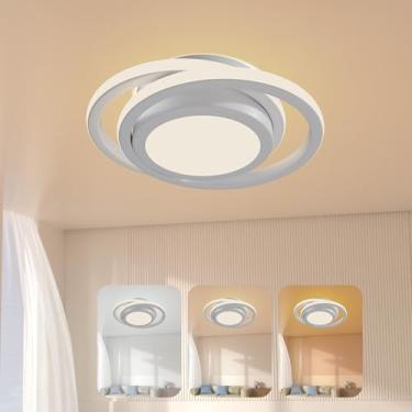 Imagem de Luminária de Teto Bivolt LED 28W Lustre Redonda, Plafon com Luz Tricolor Regulável para Quarto, Sala, e Cozinha(Branco)