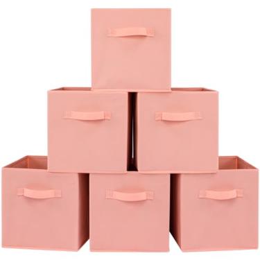 Imagem de Stero Caixas De Armazenamento Tecido 13 X 13" Pacote Com 6 Cubos Coloridos Divertidos E Duráveis Alças Cestas Dobráveis Para Casa, Quarto Criança, Armário Organização Brinquedos Peachpuff