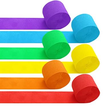 Imagem de SIPRKAICT 6 Rolos De Papel Crepom Colorido, Serpentinas Arco-Íris Para Decoração Festa - 24,7 M Comprimento E 4,5 Cm Largura