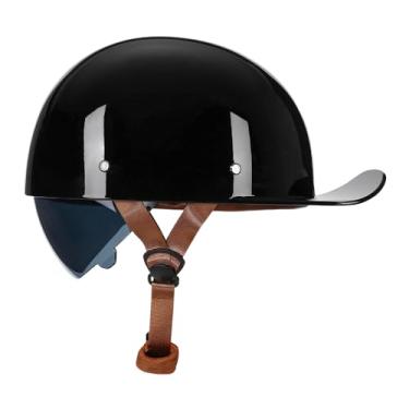 Imagem de Woljay Capacete De Motocicleta Vintage Retrô Aberto, Boné Beisebol, Meio Com Lente Retrátil Para Homens E Mulheres, Ciclomotor, Jet Scooter, Street Cruiser - Certificado Dot (Preto Brilhante, Médio)