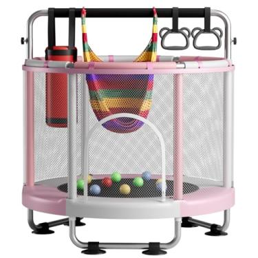 Imagem de ZCMHAXJ Cama Elástica Infantil De 55" Com Cerca, Capacidade 440 Libras, Brinquedos Ginástica Ajustáveis Para Áreas Internas E Externas, Meninos Meninas (Rosa)