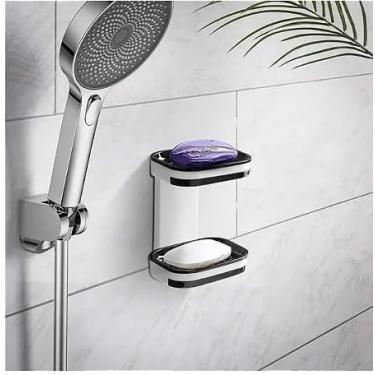 Imagem de Saboneteira Dupla para Parede, Suporte Adesivo para Banheiro, Branco e Preto