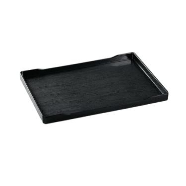 Imagem de Bandeja de armazenamento retangular simples e requintada de cor sólida estilo nórdico - Bandeja de grão de madeira de 30 cm [preta]