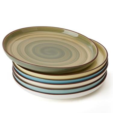 Imagem de Sweese Pratos de sobremesa, prato de salada redondo de porcelana de 18 cm, pratos de aperitivo para cozinha, conjunto de 6 pratos pequenos, seguro para lava-louças, forno e micro-ondas, verde