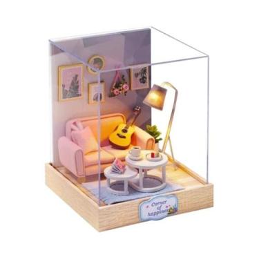 Imagem de Gatinho Mini Casa De Boneca Quebra-cabeça 3D Modelo De Madeira Kit Dec
