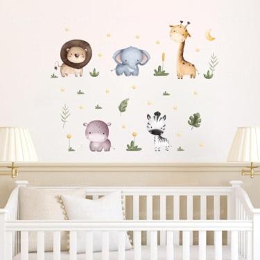 Imagem de Kit Adesivos Decorativos Cartela Safari Infantil Seguro Lavável Fácil Aplicação Quarto Bebê Menino Menina Decoração Criativa Área Kids