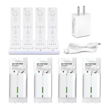 Imagem de Battery Charger Set for Wii Wiiu Remote Controller, 4Pack Rechargeable Wii Battery Replacements + Wii Remote Charger Station Dock with 4 Charging Ports + USB Cord (NOT Include Controller)