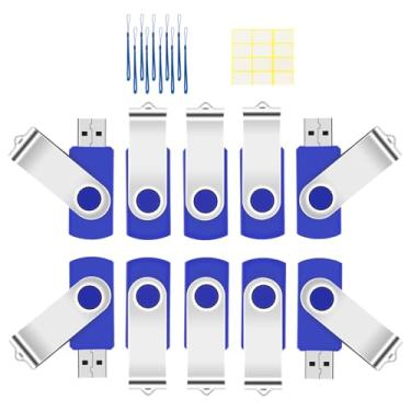 Imagem de Pen Drive de 16 GB, pacote com 10 unidades USB 2.0, pen drive giratório com indicador LED/cordão/etiqueta para armazenamento e backup (16G, 10 peças, azul marinho)
