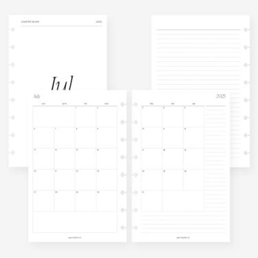 Imagem de MAY PAPER CO. Recarga de agenda mensal 2025/2026, meia letra, mês em duas páginas, refil para caderno de 8 discos Levenger Circa Junior, Arc by Staples, TUL Junior 13 x 21 cm (mensal com notas, início