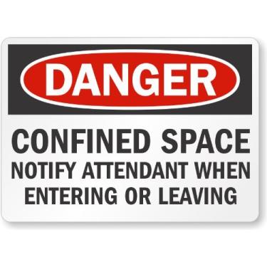 Imagem de SmartSign Placa de alumínio Lyle S-0754-Al-10, "Perigo: espaço confinado notifica o atendente entrando", 17,8 cm x 25,4 cm