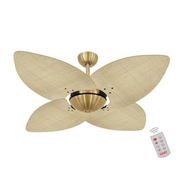 Imagem de Ventilador De Teto Dormamu Dourado Office 4 Pás Palmae Natural 110V Com Controle