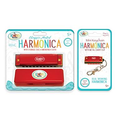 Imagem de KaKo'o Conjunto de gaita musical de 2 peças de aço inoxidável - vermelho cereja padrão e instrumentos de sopro para iniciantes para crianças ou adultos - chave de C - cestas de Páscoa, sacos de saque,