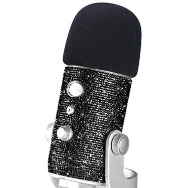 Imagem de Filtro Pop Blue Yeti - Adesivo de glitter fofo, pele brilhante diamante brilhante com espuma de microfone Winscreen compatível com microfones azuis Yeti da YOUSHARES (Preto)