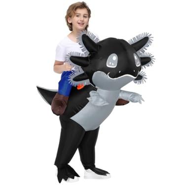 Imagem de Stegosaurus Fantasia de Axolotl inflável para crianças, fantasias de Halloween, fantasia infantil de explosão preta