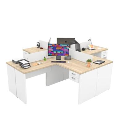 Imagem de Estação de Trabalho Ilha Mesas Em L 140x60cm Com Gaveta Netmobil (Dubai/Branco)