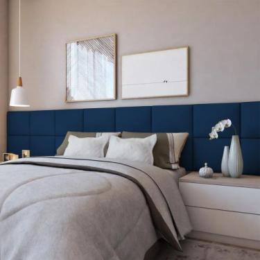 Imagem de Módulo Cabeceira Azul 30x40cm Modulada Estofada para Cama Box Queen Ki
